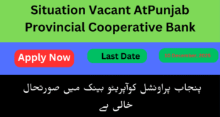 Situation Vacant AtPunjab Provincial Cooperative Bank